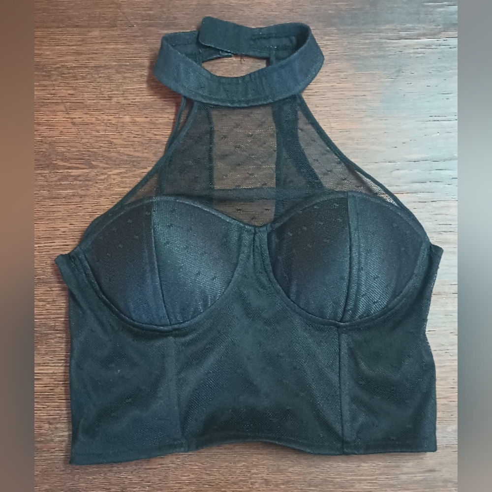 XS Charlotte Russe Black Halter Mesh Bralette